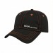 USA-made 6L Black-Blaze Orange Polycotton Twill baseball cap, decorated view, manufactured in Newark NJ