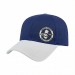USA-made 6L Royal Blue-White Polycotton Twill baseball cap, decorated view, manufactured in Newark NJ