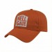 USA-made 6L Orange Polycotton Twill baseball cap, decorated view, manufactured in Newark NJ