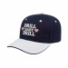 USA-made 6S Navy-White Polycotton Twill baseball cap, decorated view, manufactured in Newark NJ
