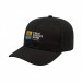 USA-made 6S Black Polycotton Twill baseball cap, decorated view, manufactured in Newark NJ