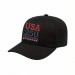 USA-made 6S Black Polycotton Twill baseball cap, decorated view, manufactured in Newark NJ