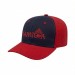 USA-made 6S Navy-Red Polycotton Twill baseball cap, decorated view, manufactured in Newark NJ