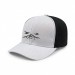 USA-made 6S White-Black Polycotton Twill baseball cap, decorated view, manufactured in Newark NJ