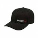 USA-made 6S Black Polycotton Twill baseball cap, decorated view, manufactured in Newark NJ