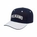 USA-made 6S Navy-White Polycotton Twill baseball cap, decorated view, manufactured in Newark NJ