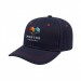 USA-made 6S Navy-Orange Polycotton Twill baseball cap, decorated view, manufactured in Newark NJ
