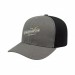 USA-made 6S Light Gray-Black Polycotton Twill baseball cap, decorated view, manufactured in Newark NJ