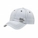 USA-made 6U White-Black Polycotton Twill baseball cap, decorated view, manufactured in Newark NJ