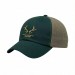 USA-made 6U Hunter Green-Khaki Polycotton Twill baseball cap, decorated view, manufactured in Newark NJ