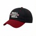 USA-made 6U Black-Red Polycotton Twill baseball cap, decorated view, manufactured in Newark NJ