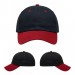 USA-made 6U Black-Red Polycotton Twill baseball cap, virtual view, manufactured in Newark NJ