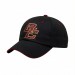 USA-made 6U Black-Red Polycotton Twill baseball cap, decorated view, manufactured in Newark NJ
