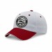 USA-made 6U White-Red Polycotton Twill baseball cap, decorated view, manufactured in Newark NJ
