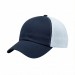 USA-made 6U Navy-White Polycotton Twill baseball cap, 3q view, manufactured in Newark NJ