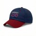 USA-made 6U Royal Blue-Red Polycotton Twill baseball cap, decorated view, manufactured in Newark NJ
