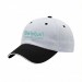 USA-made 6U White-Black Polycotton Twill baseball cap, decorated view, manufactured in Newark NJ
