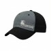 USA-made 6U Light Gray-Black Polycotton Twill baseball cap, decorated view, manufactured in Newark NJ