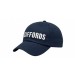 USA-made 6U Navy Polycotton Twill baseball cap, decorated view, manufactured in Newark NJ