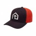 USA-made 6S Navy-Orange Diamond Pro baseball cap, decorated view, manufactured in Newark NJ