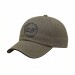 USA-made 6U Khaki-Black Domestic Twill baseball cap, decorated view, manufactured in Newark NJ