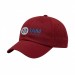 USA-made 6U Red Domestic Twill baseball cap, decorated view, manufactured in Newark NJ
