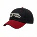 USA-made 6U Black-Red Domestic Twill baseball cap, decorated view, manufactured in Newark NJ