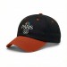 USA-made 6U Black-Orange Domestic Twill baseball cap, decorated view, manufactured in Newark NJ