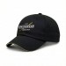 USA-made 6U Black-Khaki Domestic Twill baseball cap, decorated view, manufactured in Newark NJ