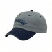 USA-made 6U Light Gray-Navy Domestic Twill baseball cap, decorated view, manufactured in Newark NJ