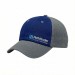 USA-made 6U Royal Blue-Light Gray Domestic Twill baseball cap, decorated view, manufactured in Newark NJ