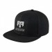 USA-made 6H Black Organic Twill baseball cap, decorated view, manufactured in Newark NJ