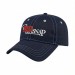 USA-made 6L Navy-White Organic Twill baseball cap, decorated view, manufactured in Newark NJ