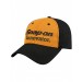 USA-made 6L Athletic Gold-Black Organic Twill baseball cap, decorated view, manufactured in Newark NJ