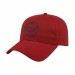 USA-made 6L Red Organic Twill baseball cap, decorated view, manufactured in Newark NJ