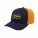 USA-made 6S Navy-Athletic Gold Organic Twill baseball cap, decorated view, manufactured in Newark NJ