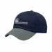 USA-made 6U Navy-Light Gray Organic Twill baseball cap, decorated view, manufactured in Newark NJ