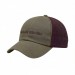 USA-made 6U Khaki-Burgundy Organic Twill baseball cap, decorated view, manufactured in Newark NJ