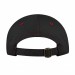 USA-made 6U Black-Red Organic Twill baseball cap, back view, manufactured in Newark NJ