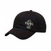 USA-made 6U Black-Red Organic Twill baseball cap, decorated view, manufactured in Newark NJ