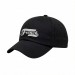 USA-made 6U Black Organic Twill baseball cap, decorated view, manufactured in Newark NJ