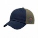 USA-made 6U Navy-Khaki Organic Twill baseball cap, decorated view, manufactured in Newark NJ