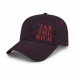 USA-made 6L Navy-Red Ripstop baseball cap, decorated view, manufactured in Newark NJ