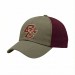 USA-made 6U Khaki-Burgundy Ripstop baseball cap, decorated view, manufactured in Newark NJ