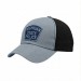 USA-made 6U Light Gray-Black Ripstop baseball cap, decorated view, manufactured in Newark NJ