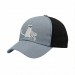 USA-made 6U Light Gray-Black Ripstop baseball cap, decorated view, manufactured in Newark NJ