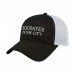 USA-made 6L Black-White Chino baseball cap, decorated view, manufactured in Newark NJ