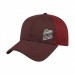 USA-made 6L Burgundy Chino baseball cap, decorated view, manufactured in Newark NJ