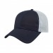 USA-made 6L Navy-White Chino baseball cap, 3q view, manufactured in Newark NJ