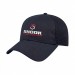 USA-made 6L Navy Chino baseball cap, decorated view, manufactured in Newark NJ